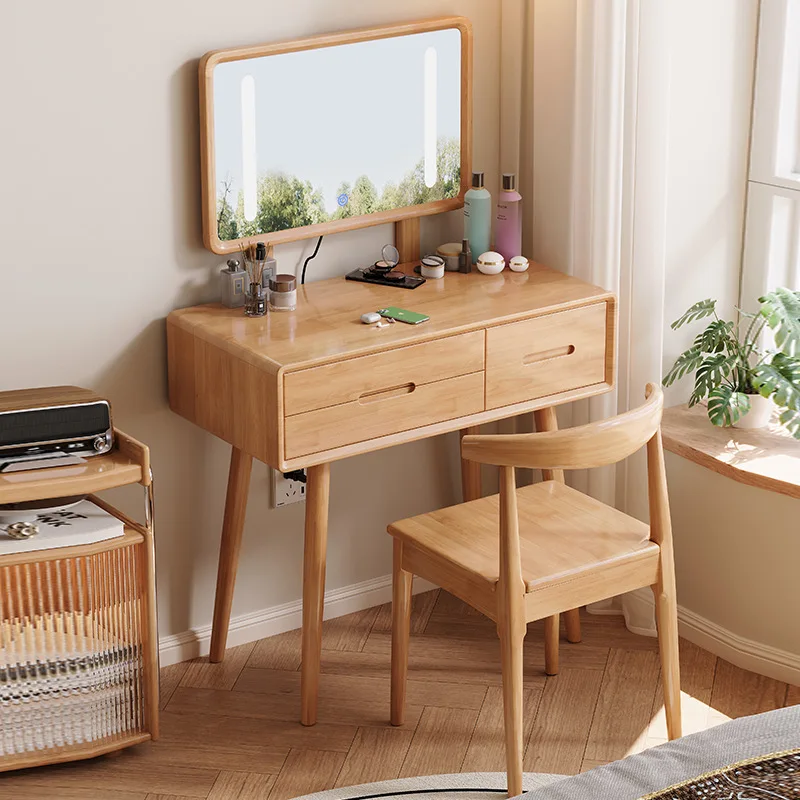 

Nordic style solid wood small apartment simple household bedroom dressing makeup table with