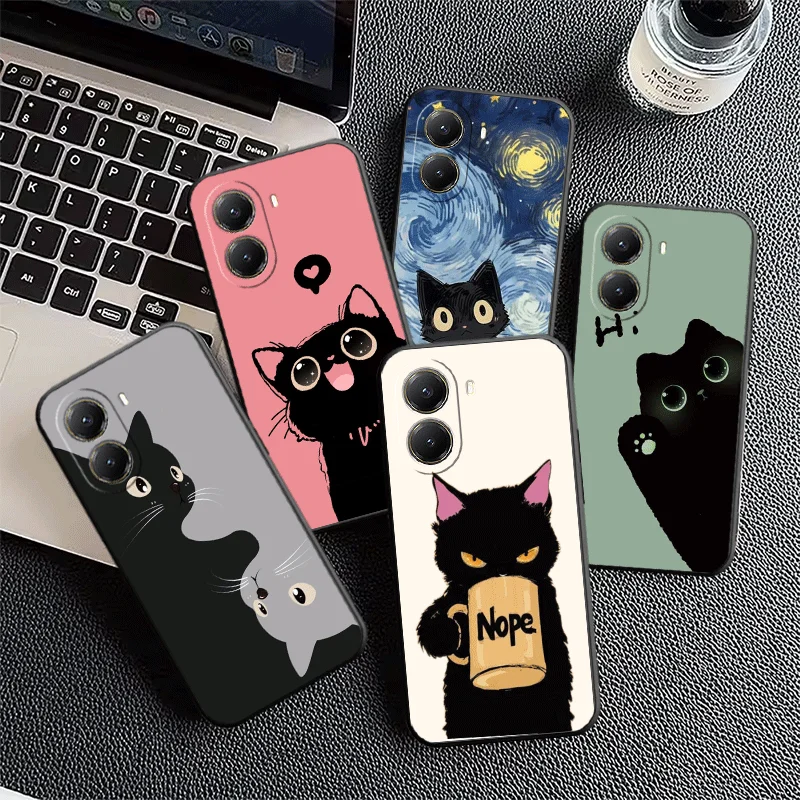 Black Cat Cartoon Cute Soft Phone Case for Xiaomi Poco X5 X6 X7 X8 Pro Max X3 F7 F8 Ultra M8 M7 M6 M5 Redmi 15 15C 14C 13C 12C X
