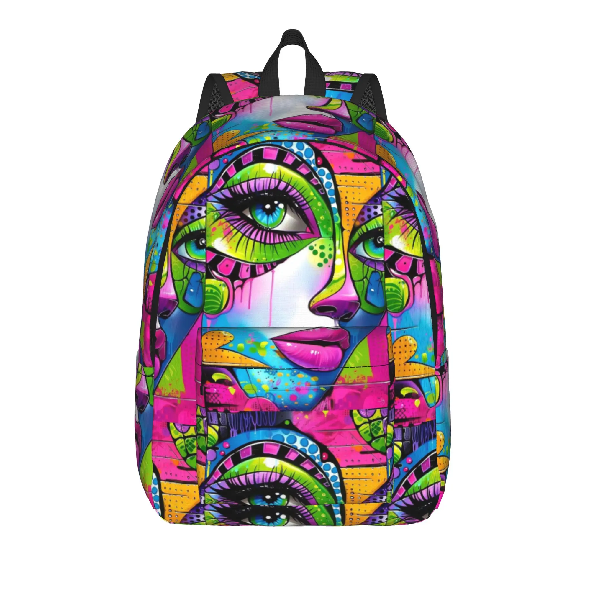 Harajuku Multicolor Face Pop Art Backpack  Style Backpacks Student Unisex Travel Breathable School Bags Colorful Rucksack