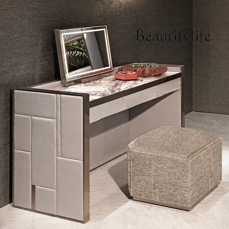 40 L Italian light luxury medieval dresser master bedroom high-grade matte leather makeup table with lamp makeup mirror