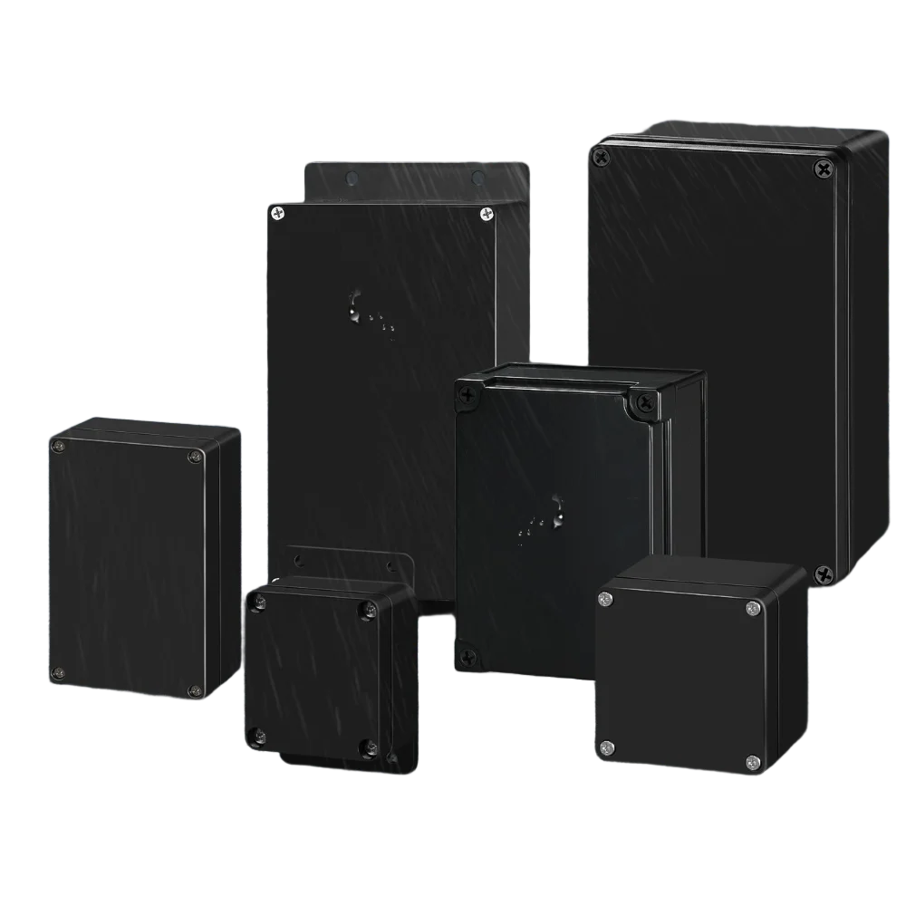 กล่องต่อสายไฟภายนอกอาคาร สีดำ ทนไฟ กันน้ำ ผลิตจากวัสดุ ABS ได้มาตรฐานกันน้ำระดับ IP67