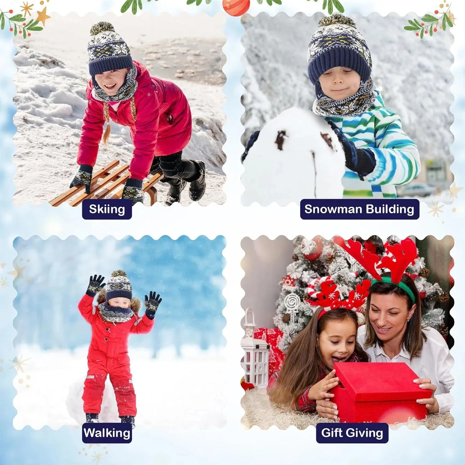 ZHUOHUA شتاء دافئ طالب لطيف ندفة الثلج محبوك الصوف مبطن قبعة وشاح قفازات ثلاث قطع مجموعة للأصغر سن 5 إلى 10 فتاة صبي #6