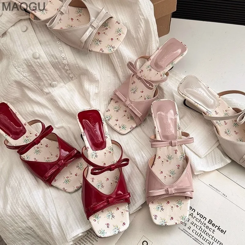 

Maogu Women Sandals Elegant High Heels Peep Toe Sandal Shoes for Women Floral Summer New Fashion Square Head Zapatos De Mujer