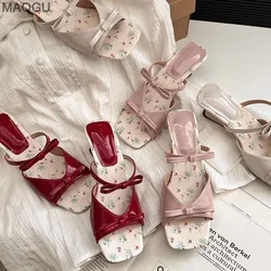Maogu Women Sandals Elegant High Heels Peep Toe Sandal Shoes for Women Floral Summer New Fashion Square Head Zapatos De Mujer