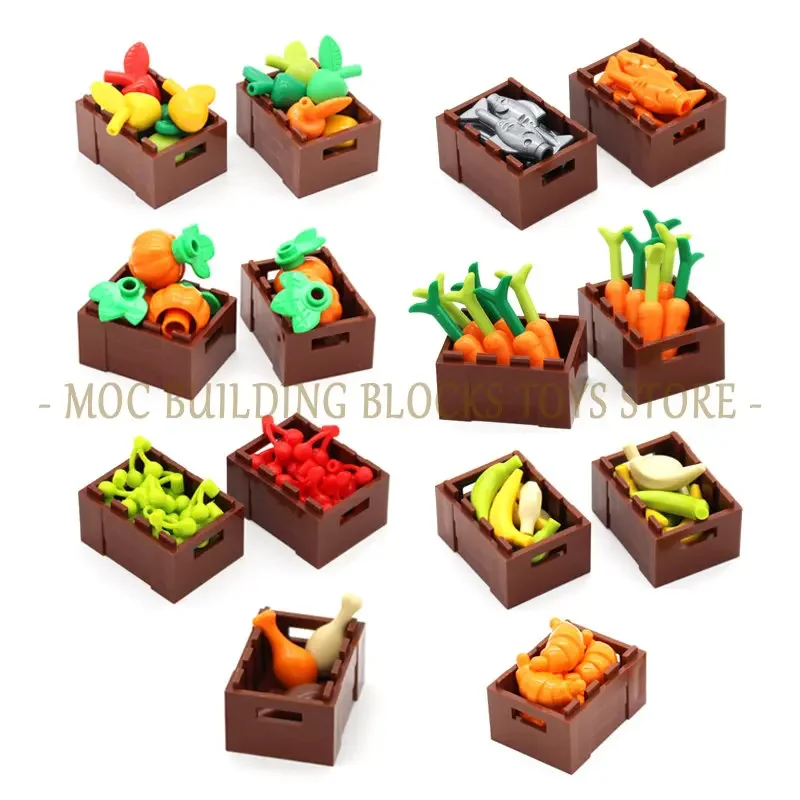 MOC Mini Food Tile Printing Cutlery Fruit Drinks Sushi Burgers Pizza Chips Cakes Desserts Chocolate Cookies Croissants Toy Parts