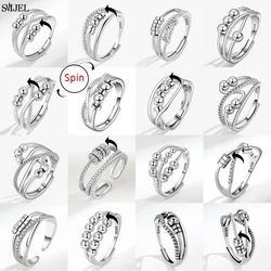Punk Beads Anxiety Fidget Rings Adjustable for Couples Silver Color Metal Balls Anti Stress Spinner Ring Anillos De Ansiedad