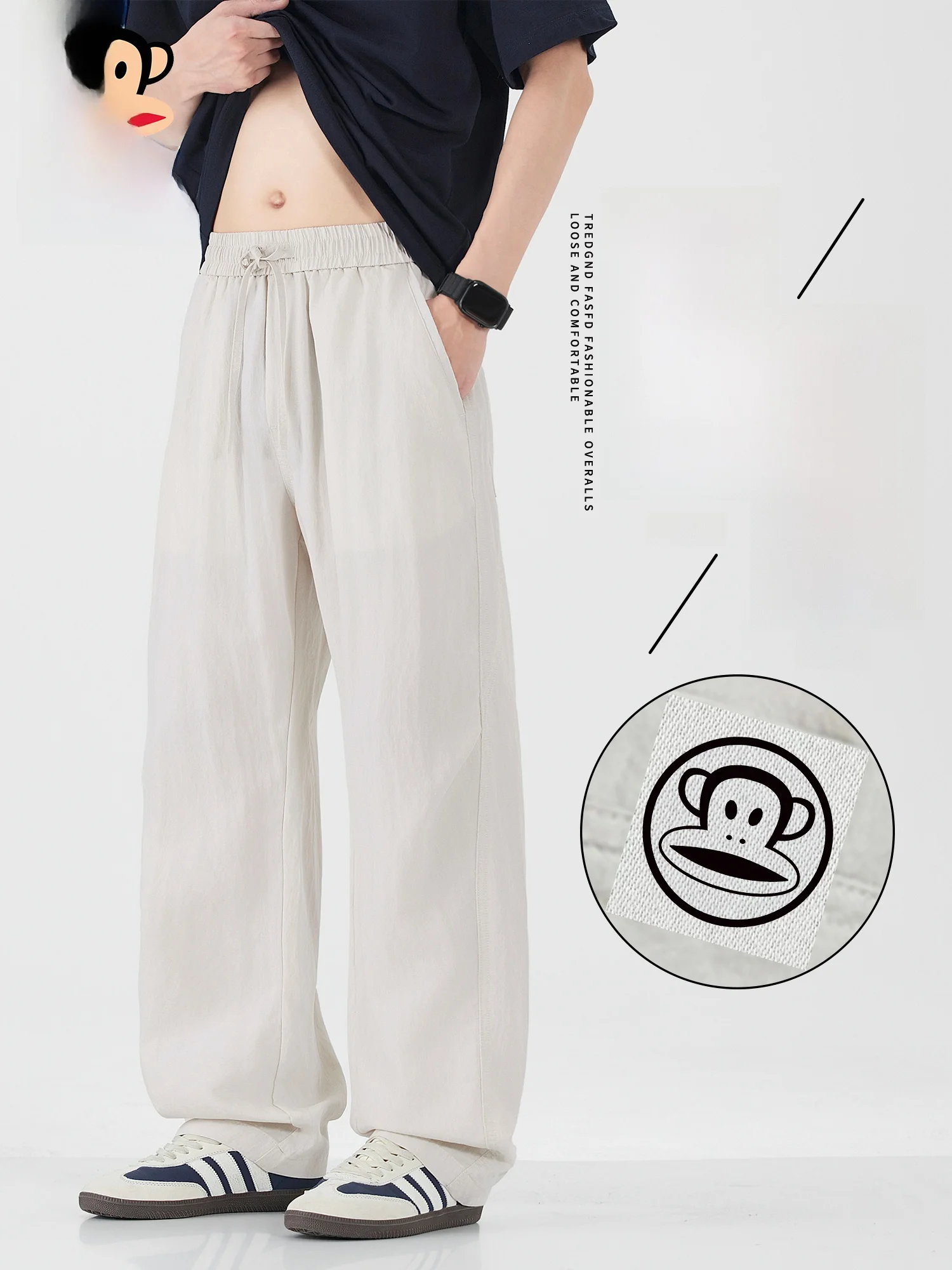 

Мужские повседневные брюки Paul Frank Summer 2026: свободные, прямые, легкие, дышащие, льняные карго-брюки для повседневной носки