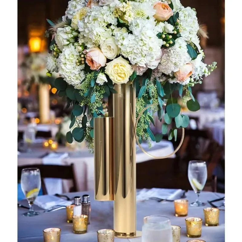 

Light modern large metal golden tall center flower vase