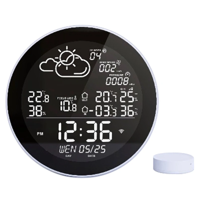 Tuya-Wireless Smart WiFi Weather Clock, Previsão do Tempo, Termômetro, Higrômetro, Medidor Remoto, Despertador-Plug UE