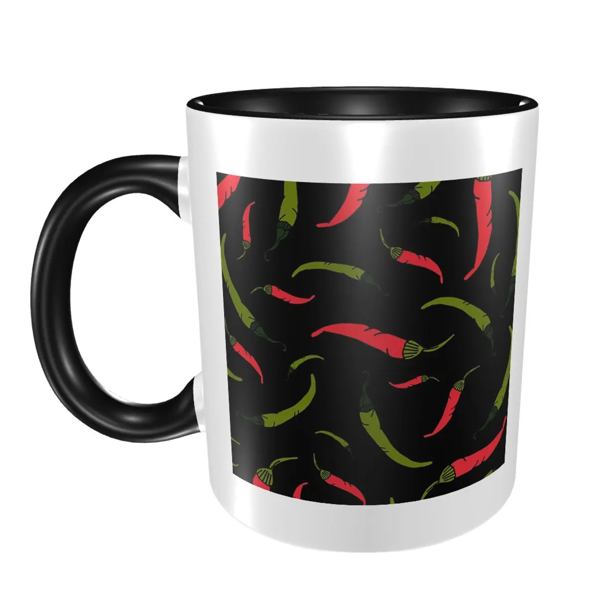 Red And Green Chilli Peppers On Black Mug Funny Ceramic Coffee Cups Tea Mugs Milk Cup Drinkware Gift for Woman Man