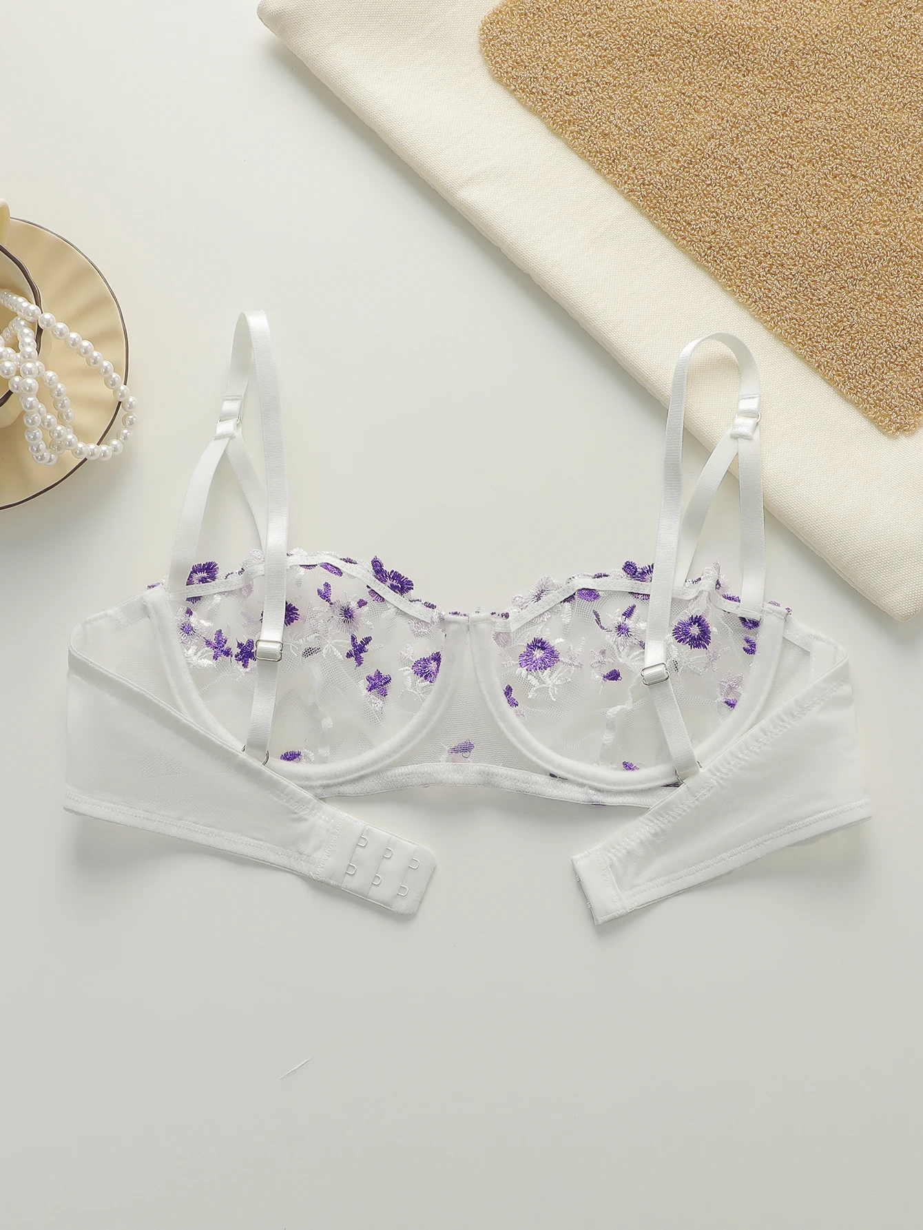 Krásná podprsenka s květinovou výšivkou, průhledné sexy spodní prádlo s nastavitelnými ramínky MR2956 - náhled 3