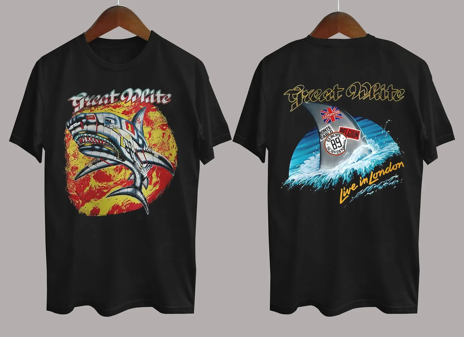 

Хлопковая черная рубашка унисекс Great White Band Live In London S-5XL AA1348