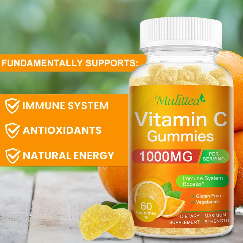 Mulittea 1000mg Organic Vitamin C Gummies Brighten skin & Skin nutrition and health Improve immunity Daily VitaminC Supplement