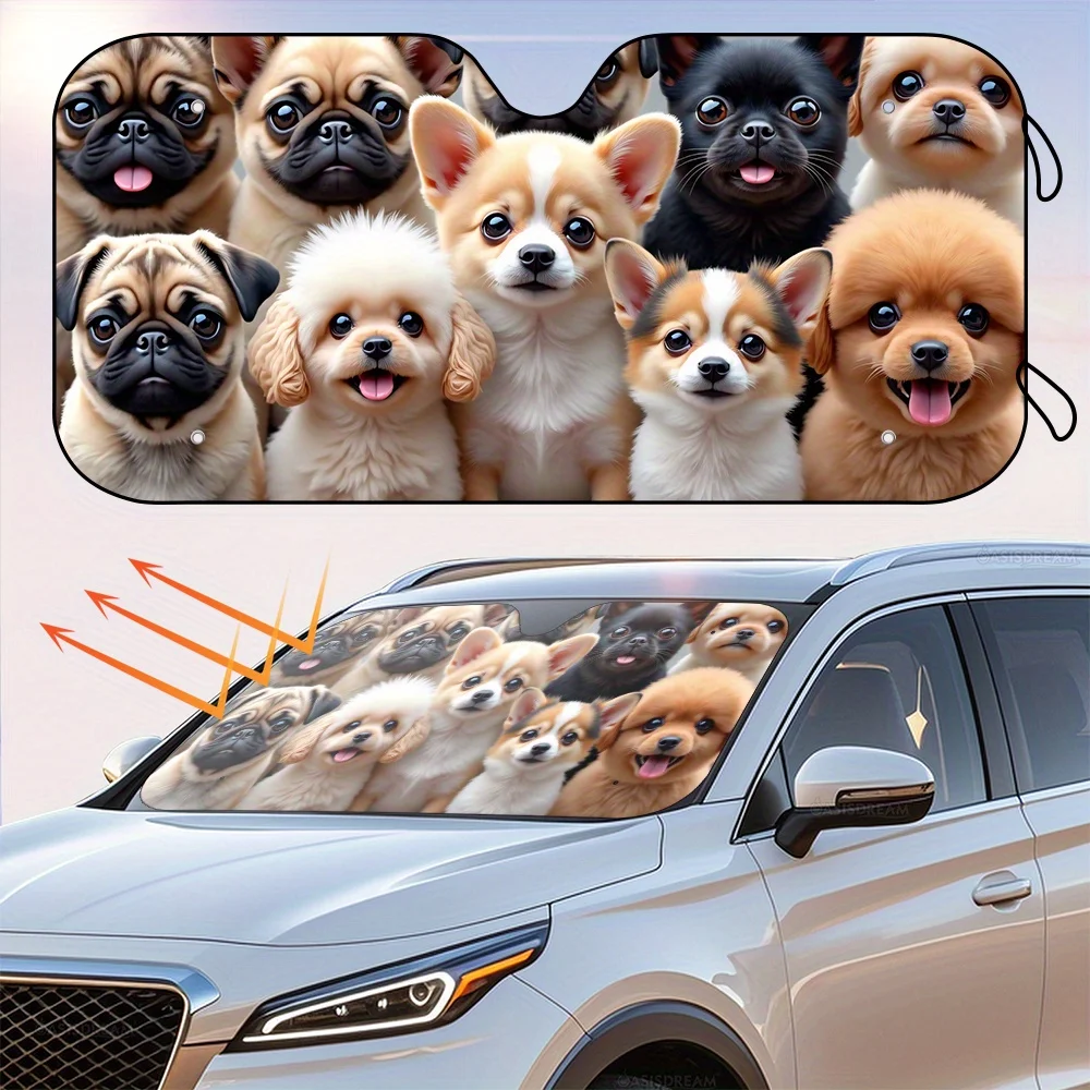 1 قطعة 57 "X 27.5" مظلة زجاج السيارة الأمامي مع 4 أكواب شفط مجانية، تصميم الكلاب الصغيرة، مظلة شمسية للزجاج الأمامي لسيارات شاحنات الدفع الرباعي، Pro #3