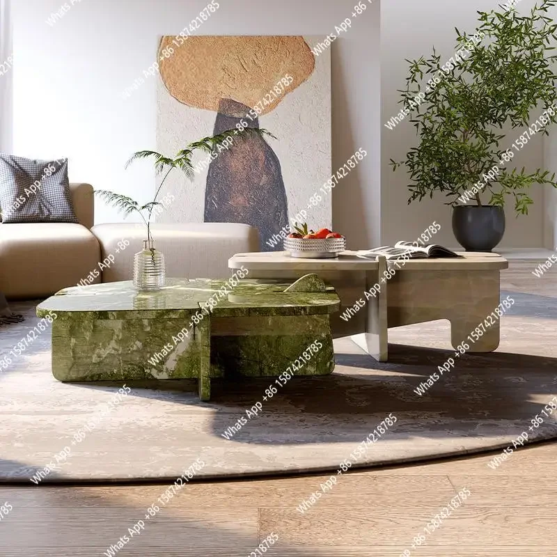 X Designer Natural Marble Coffee Table Set, Italian Minimalist High-Low Nesting Tables For Small Space, Heat & Scratch Resistant