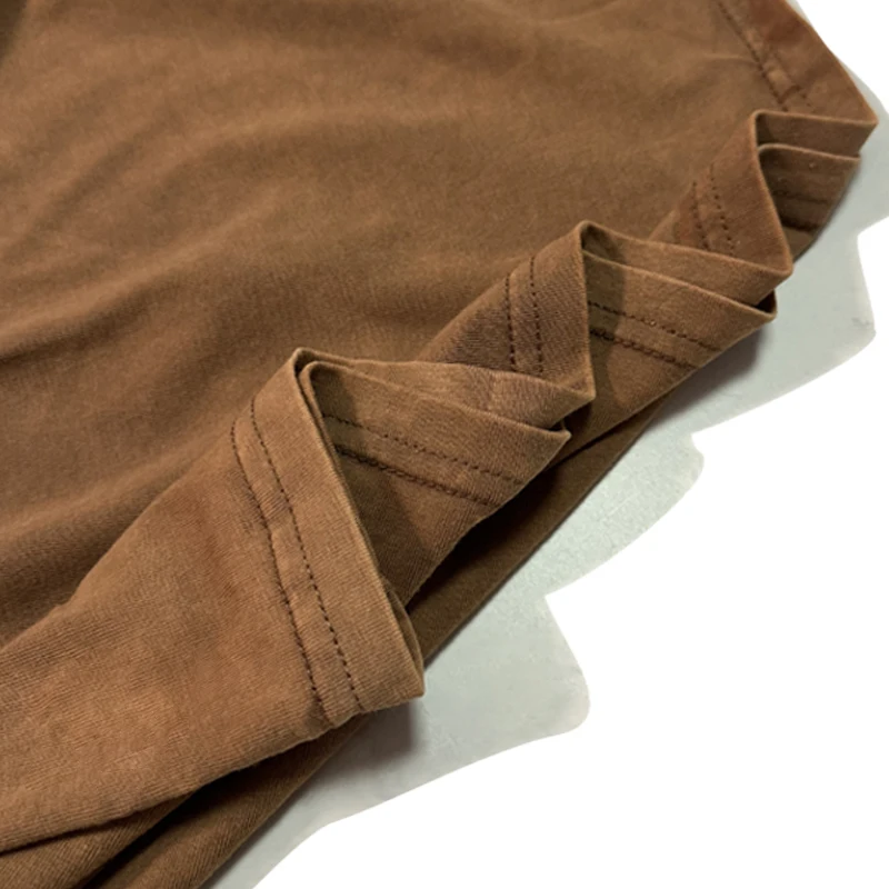 큰 사이즈 브라운 여성 반팔 티셔츠 워싱 및 디스트레스드 레트로 루즈 헤비 힙합 캐주얼 큰 사이즈 코튼 Y2K 탑