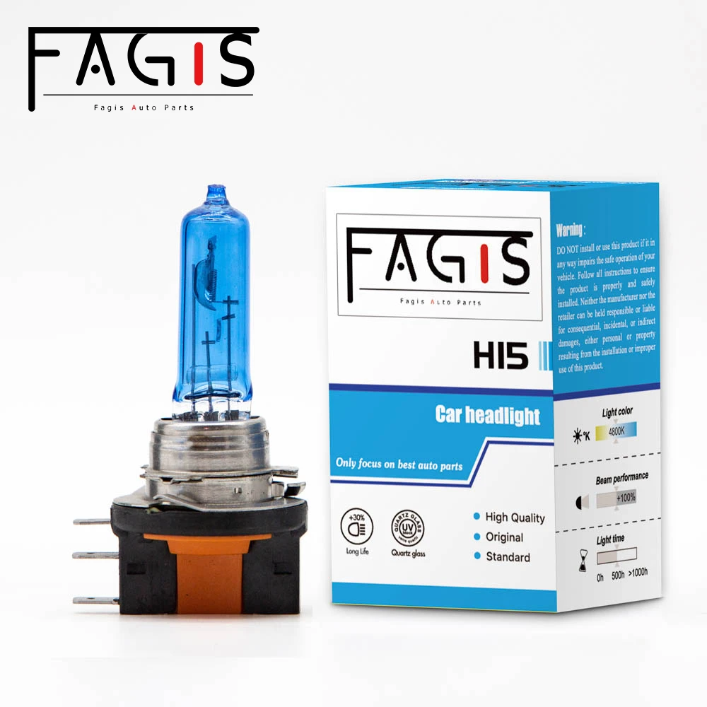 Fagis 1 Pcs H15 12v 15/55w Blue Super White Quartz Glass 4800K Super White Car Headlight Lamps Auto Halogen Bulbs Car Lights