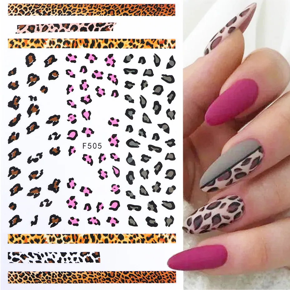 1 pçs 3d listras animais coração adesivos de unhas preto e branco linhas acessórios da arte do prego sliders decorações de unhas florais