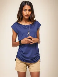 BBWM Round Neck Elastic Short Sleeve Fashion Women's T-shirt Loose Retro Pink Slim Summer Female Top
