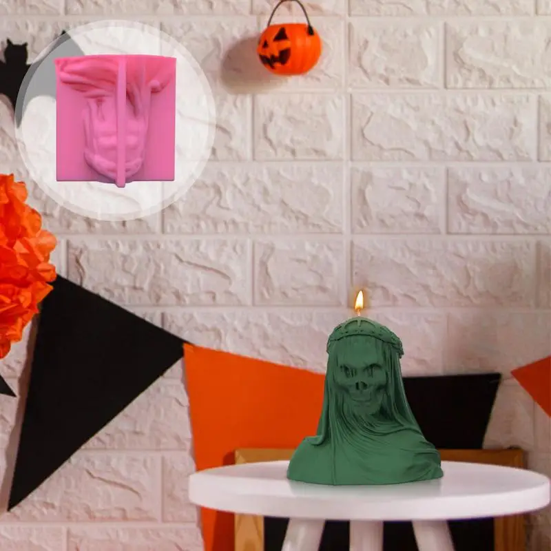 الإبداعية المحجبات الجمجمة الملك شمعة سيليكون قالب الإغاثة DIY بها بنفسك الروائح شمعة قالب هالوين ديكور حفلة هدايا الشوكولاته