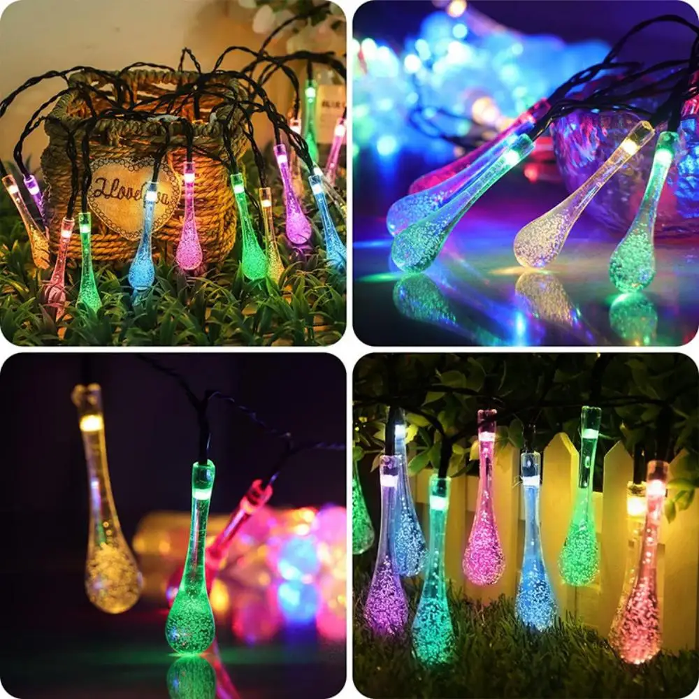 Decorazione della lampada della ghirlanda solare esterna LED Light Water Droplet String Lights decorazione per il giardino della festa nuziale di natale