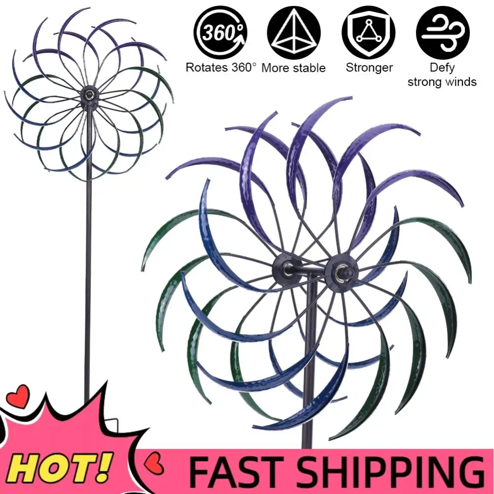 

Rainbow Color Windmill Double-Layer Iron Windmill Wear Resist Windmill Ornament for Yard Decoration Accessories Tool