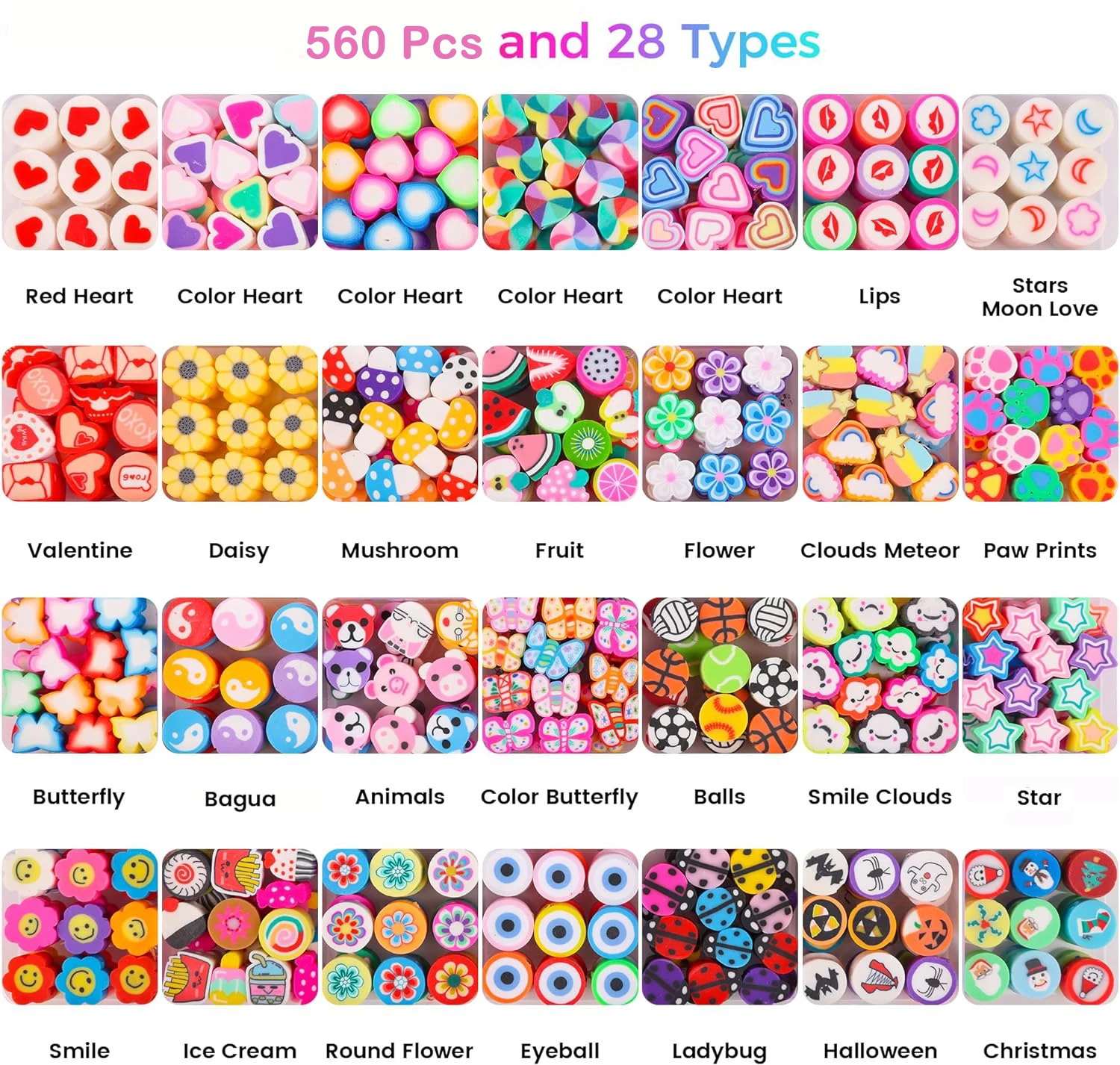 1 Box 28 Styles Cute Polymer Clay Beads Bracelet Necklace Making Kit Gift Box Charms for Jewelry Making DIY Accessories