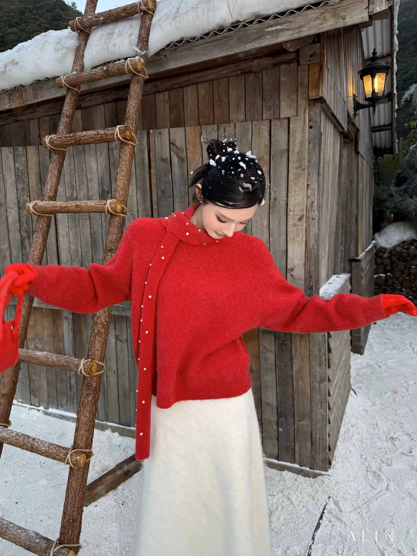 

Женский вязаный свитер из красной кроличьей шерсти с эффектом перламутра, бренд ALIN, с длинными рукавами и круглым вырезом