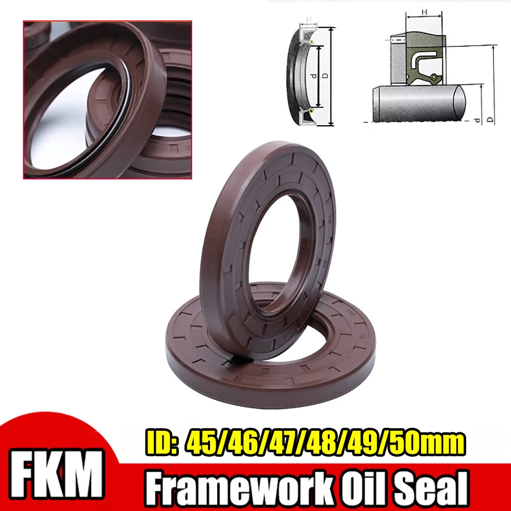 

1/5pc FKM Framework Oil Seal TC-45/46/47/48/49/50mm Fluoro Rubber Gasket Rings Cover Double Lip With Spring for Bearing Shaft