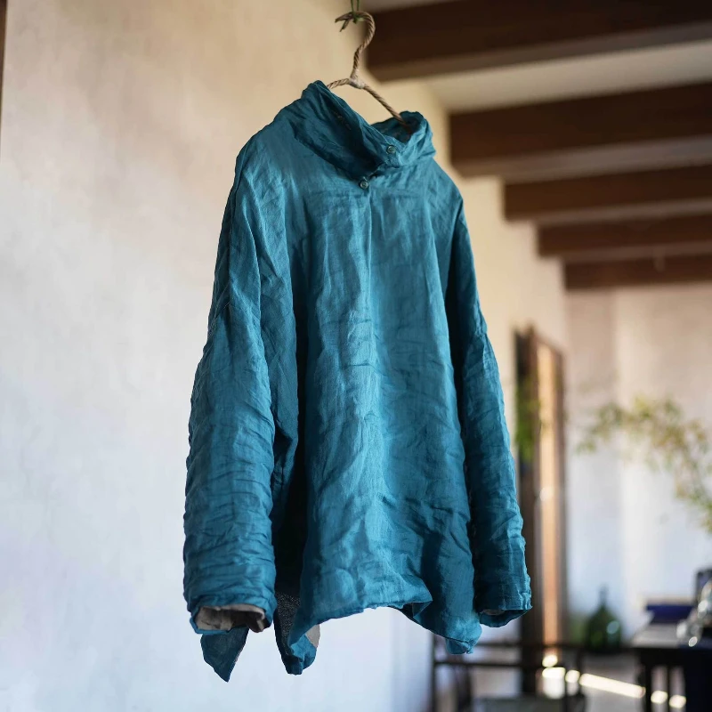 Women Pile Collar Casual Ramie Tees Double Layer Cotton Padded T-Shirts Long Sleeve Solid Color New High Quality Women T-Shirts