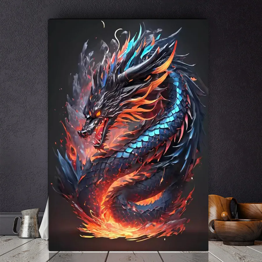 5D Fire Dragon Diamond Painting new arrival 2024 Chinese Animal DIY Full Diamond Mosaic Embroidery Crystal Picture Home Decor