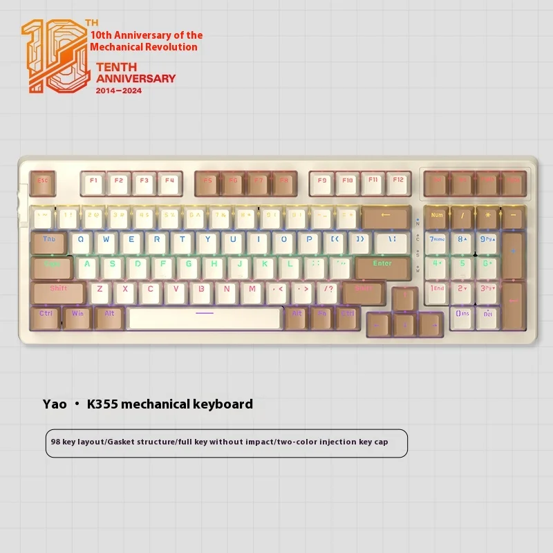 Mechanical Revolution Yao K355-98zc Green Red Axis Wired Mechanical Keyboard 98 Keys Colorful Mixed Light Mechanical Keyboard