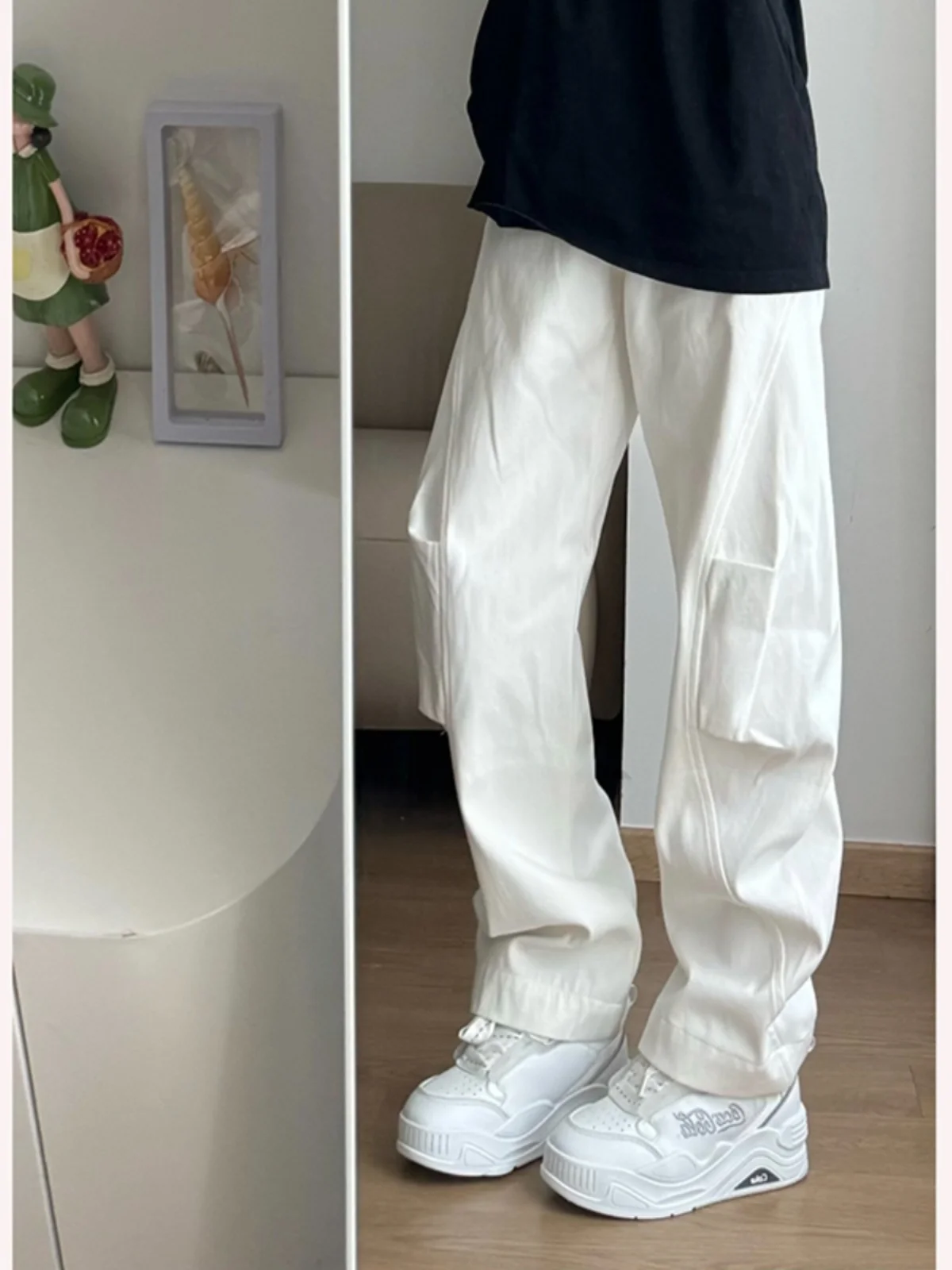 

White Curved Knife Men's Jeans Spring Autumn American High Street Arcane Scythe Pants High-End Feeling Cool Workwear Trousers