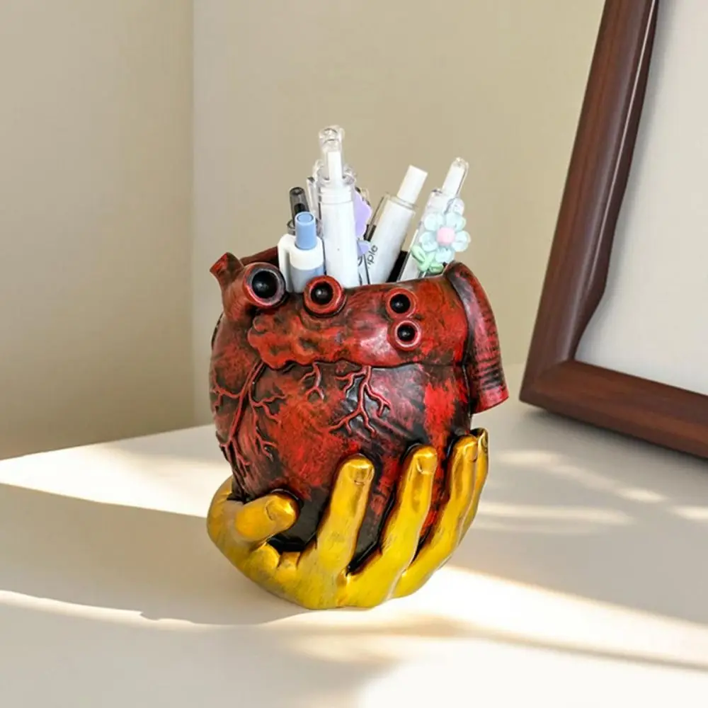 

Креативный виниловый держатель для ручек в форме сердца, имитация декоративной коробки для хранения кистей для макияжа, винтажный настольный органайзер для ванной комнаты