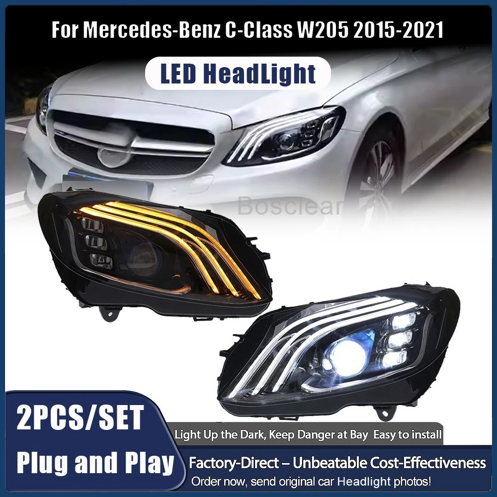 Auto Parts For Mercedes Benz W205 Headlights 2015-2021 C200 C300 C Class latest Styling LED DRL Dual Projector Car Accesorios