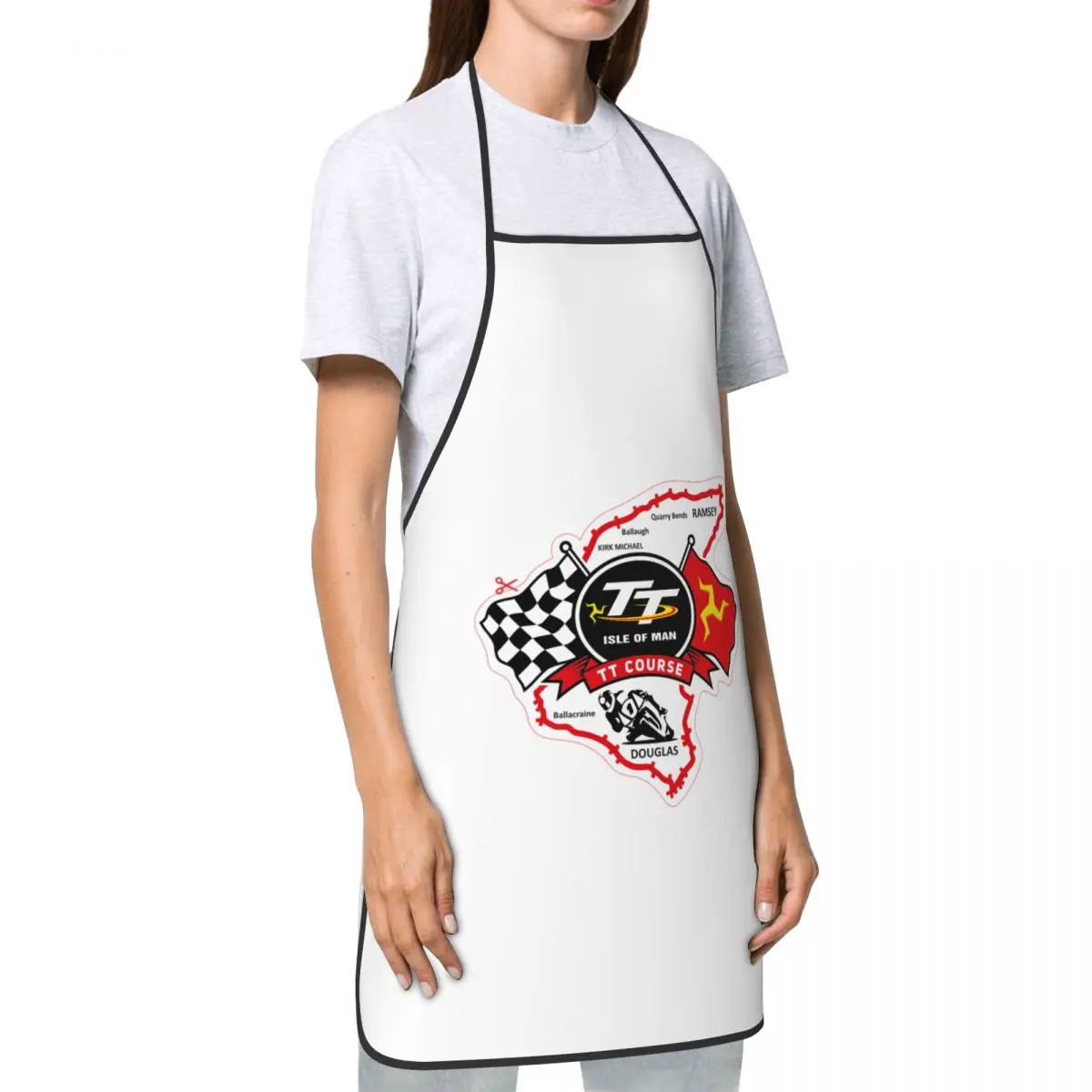 مخصص جزيرة مان Tt سباق مآزر مضحكة للدراجات النارية الرياضة الكبار المطبخ الشيف مريلة Tablier المطبخ الطبخ الخبز البستنة #3