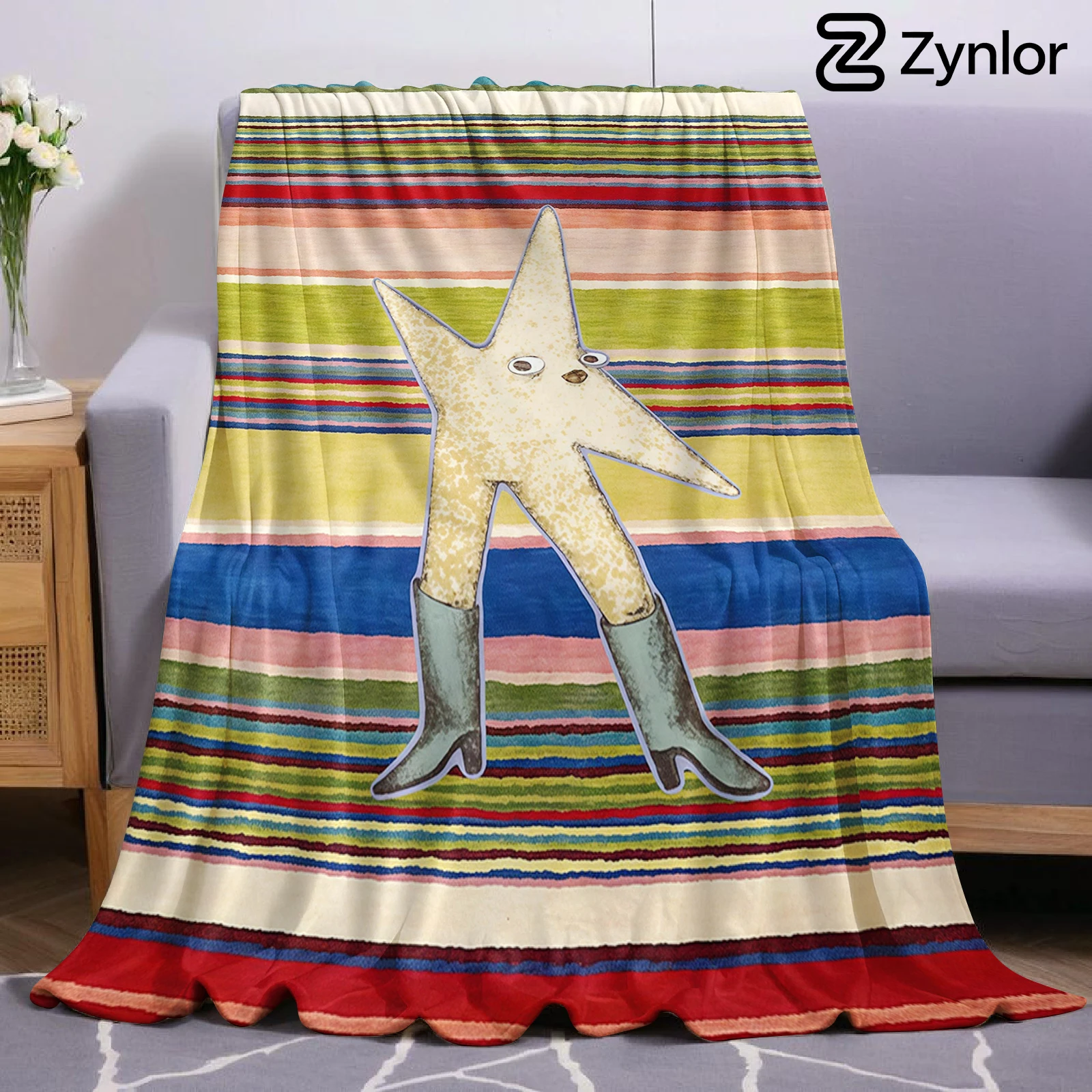 Striped Star Dude Cartoon Anime Print Flannel Blanket Soft Warm Throw for Kids Bedroom Sofa Bed Christmas Office Car
