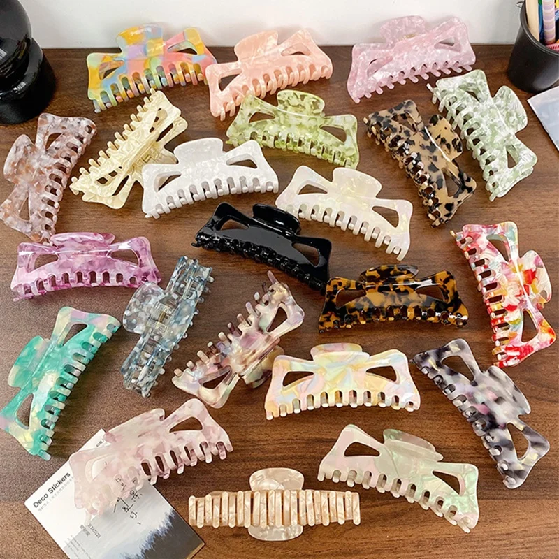 13cm Rectangle Acetate Hair Claws For Women Large Fashion Hair Accessories Retro Colourful Plaid Ponytail Acetic Claw Clips