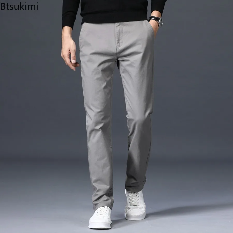 Spring New Men's Casual Pants Trend Design Versatile Cotton Trousers Basic Straight Solid Loose Business Formal Trousers for Men