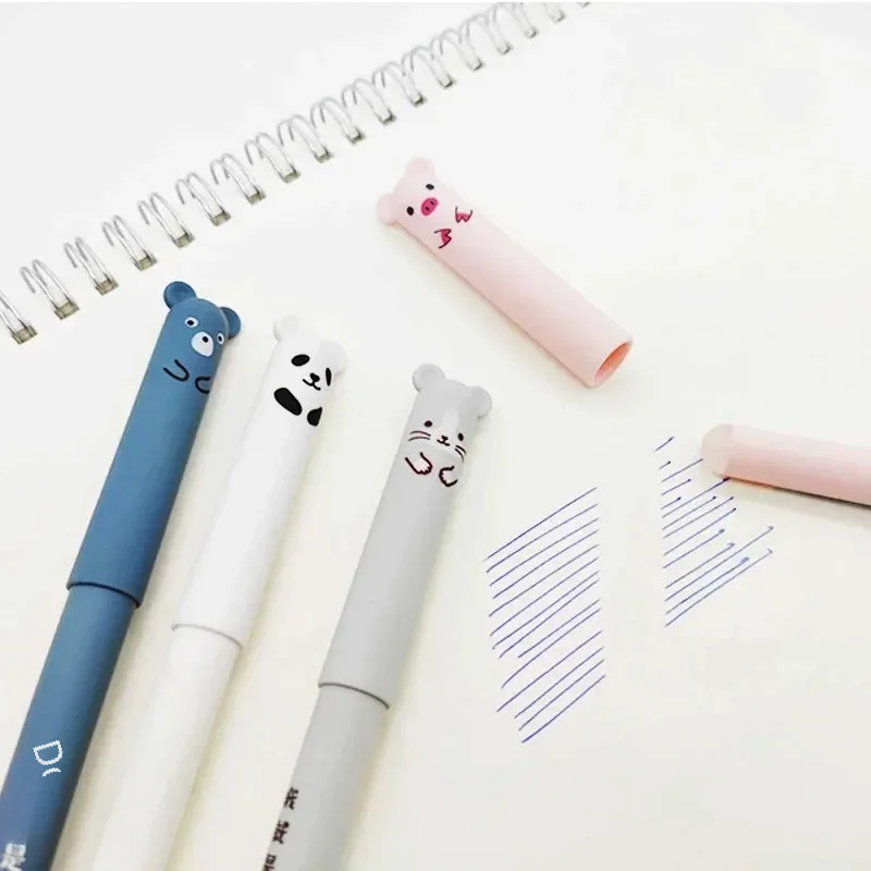 Erasable Gel Pen 0.5 Cartoon Bear Creative Thermal Friction Easy Erasable Hot Erasable Blue Black Cross-border Foreign Trade Pen