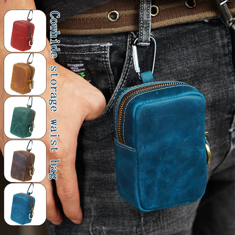 

Genuine Leather Storage Bag Coin Purses Pouch Money Pocket Wallet Cowhide Zipper Bags Card Key Package Storage Mini Waist Bag