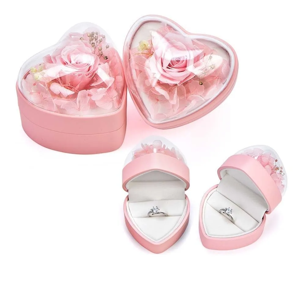

Luxury Composite Paper Heart Ring Box Acrylic Three-dimensional Ring Display Case Earring Storage Rose Jewelry Organizer Women