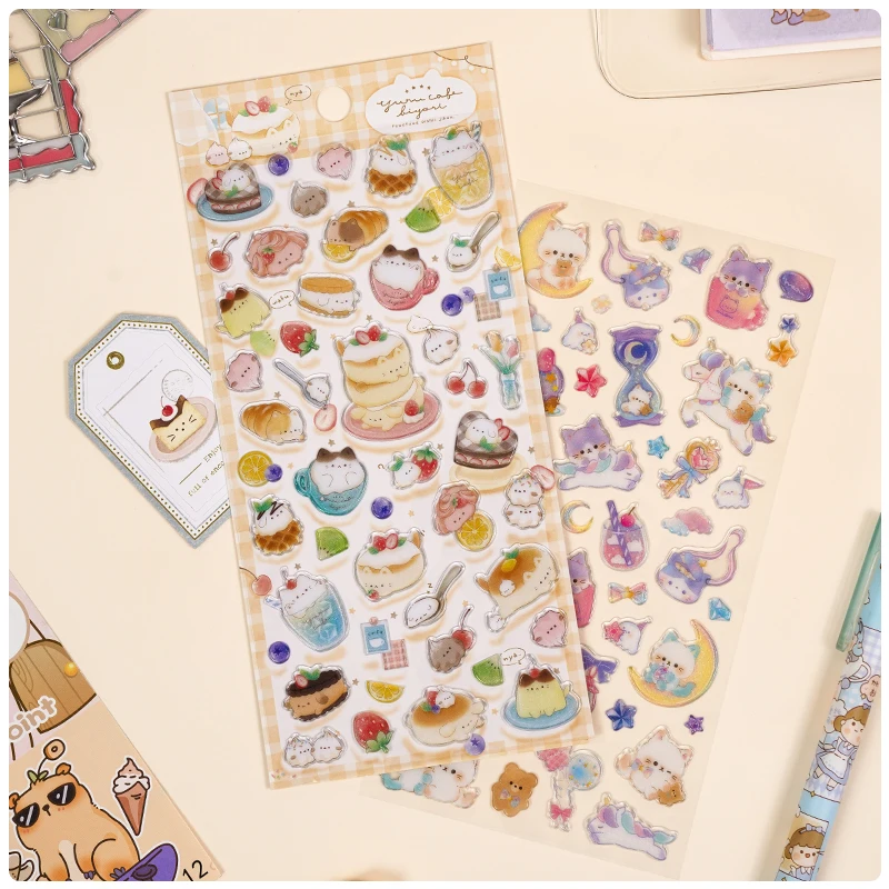 3 pcs Random Cute Candy Color Animals Flash Decor Stickers Scrapbooking Diy Journaling Cute Stationery Diary Sticker Gift Prizes