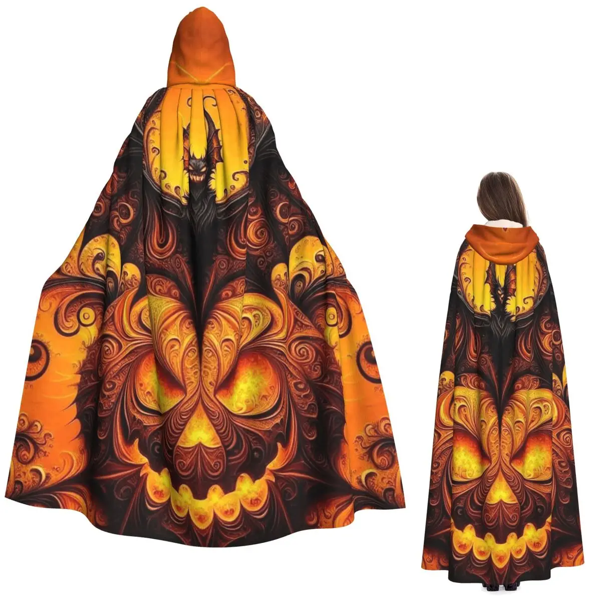 

Glow-in-the-Dark Halloween Pumpkin Long Hooded Cloak Witch Medieval Costume Cosplay Cape HalloweenCoat Adult Unisex