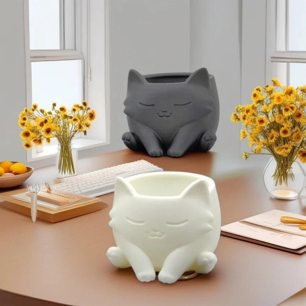 3d Printed Cat Shaped Flower Pot Ornaments Home Decor Succulent Flower Pot Lovely Desk Storage Mini Flowerpot Desktop Decoration