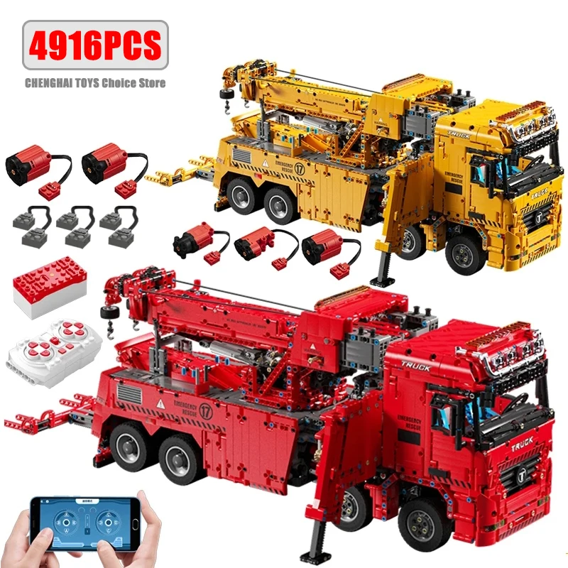 Technical Car Rescue Vehicle APP Remote Control Crane Electric Moter Trucks MOC Bricks Building Blocks Boys Toys Childrens Gifts