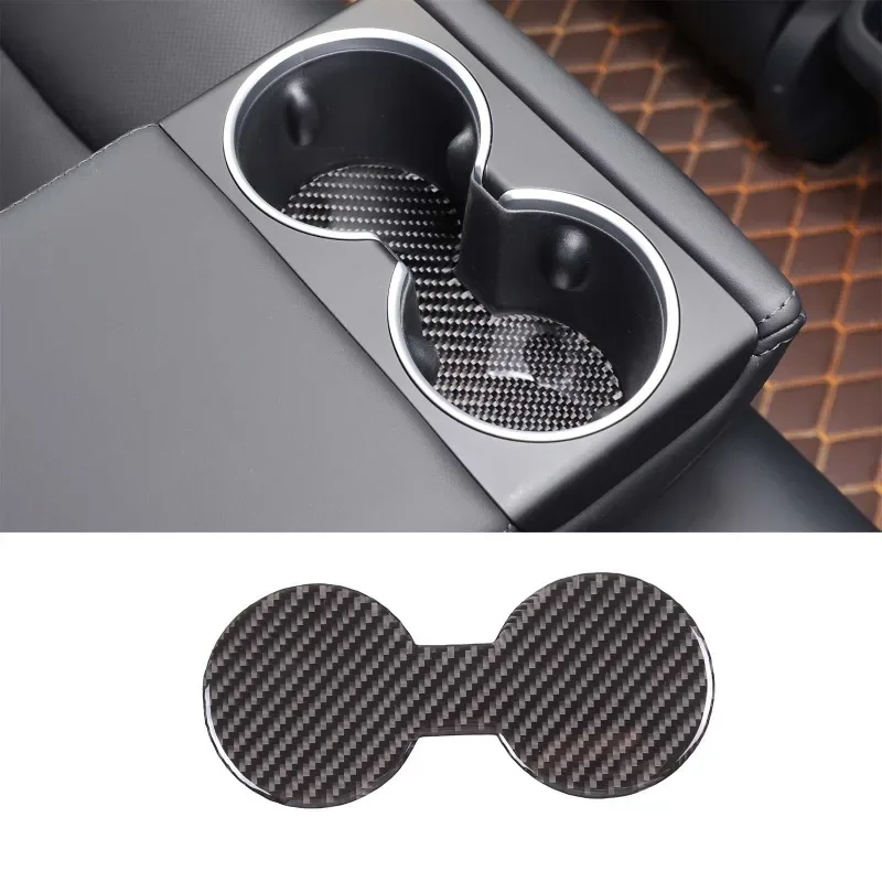 

For Tesla Model 3 2023-2024 Soft Carbon Fiber Car Back Row Hide Cup Holder Non Slip Anti-Dirt Mat Trim Stickers Car Accessories