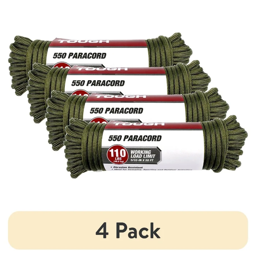 

(4 pack) 5/32 inch 550 Paracord 50 ft, Green, 4.9 oz