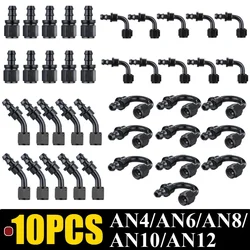 10X 4AN 6AN 8AN 10AN 12AN Oil Fuel Cooler Push-On Hose Fittings 0 45 90 180 Degree Push Lock Rubber Tube End Adapter Aluminum