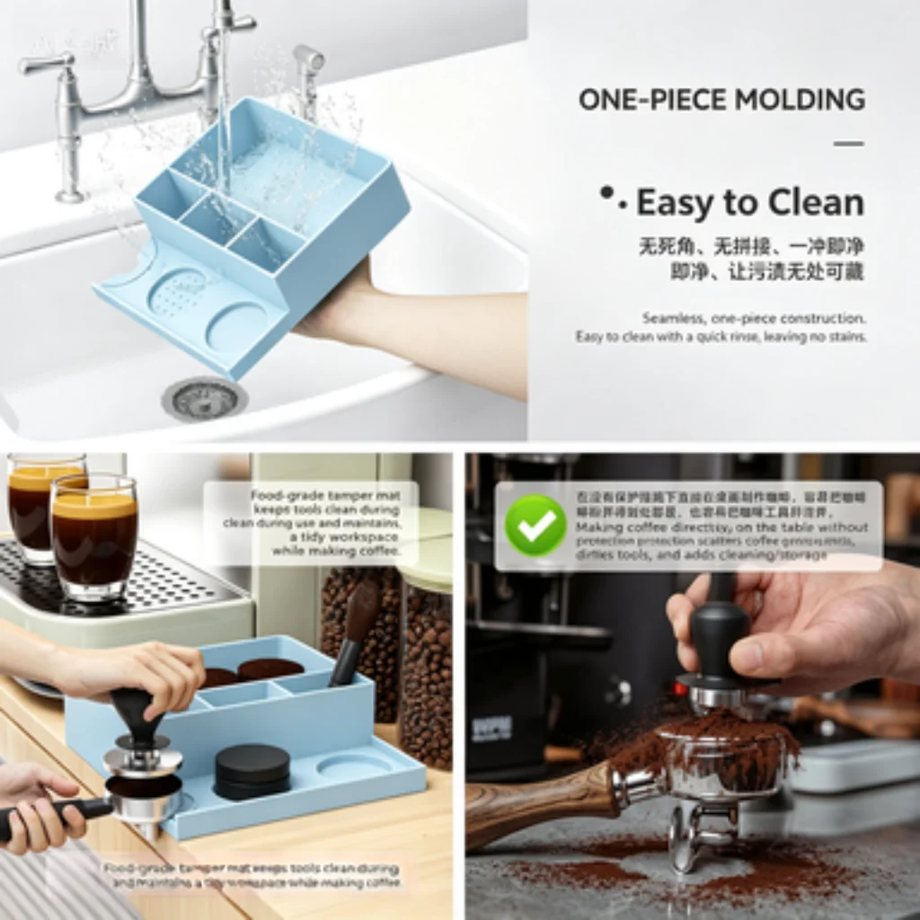 Multi-Grid Silicone Tamper Box, One-Piece Espresso Tool Stand, Coffee Grounds Tamper Base, Bar Espresso Organizer Tray.